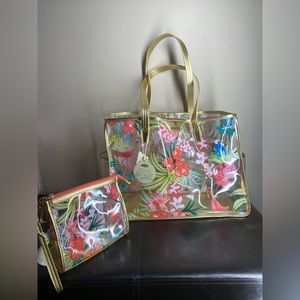 Spartina 449 clear purse with floral design + Small pouch